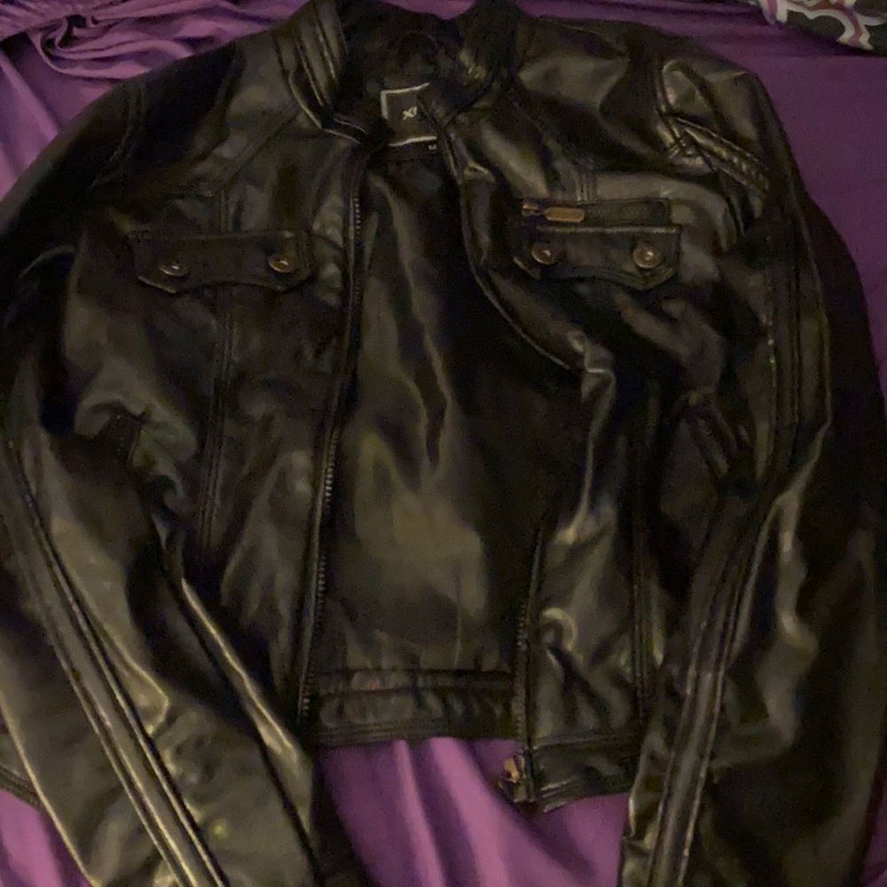 A medium sized leather biker jacket